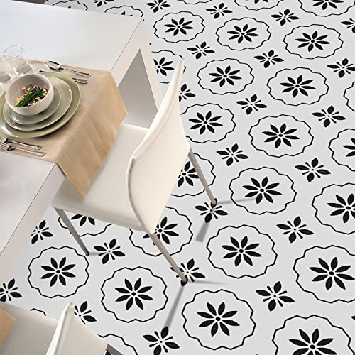 Alwayspon Vinyl-Bodenfliesen-Aufkleber, wasserdicht, rutschfest, Spritzschutz, dicke PVC-Vinyl-Bodenfliesen, selbstklebend, 30 x 30 cm, Schwarz und Weiß Blume