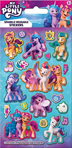 My Little Pony Glitzernde Folienaufkleber-Packung, offizielles Lizenzprodukt, wiederverwendbar auf nicht-porösen Oberflächen, ideal für Mädchen ab 3 Jahren, perfekt für Geschenke und Geschenke,