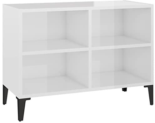 Meuble TV avec pieds en métal Blanc brillant 69,5x30x50 cm