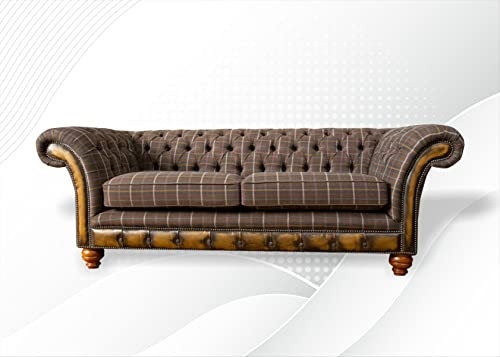 jvmoebel Chesterfield 3 Sitzer Braun Klassische Textil Dreisitzer Ledercouch Design Möbel