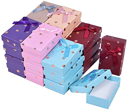 Schmuck-Geschenkboxen x24 – gepunktete elegante Geschenkbox – luxuriöse rechteckige Schleife Geschenkboxen für Schmuckpräsentation mit Schaumstoffeinlagen – Ringboxen – von TRIXES