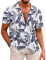 COOFANDY Men Hawaiian Button Down Shirt Short Sleeve Regular Fit Floral Aloha Shirt Black-White XXXL