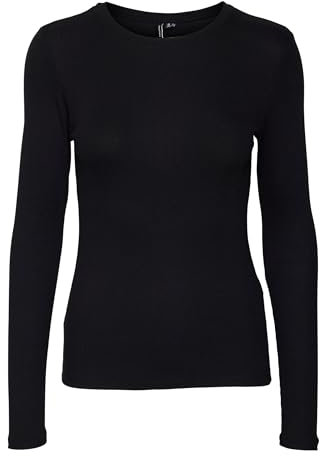 Suéter Delgado de Manga Larga Cuello Redondo Camiseta con Ribete Ajustado VMROMA, Color:Negro, Talla:L