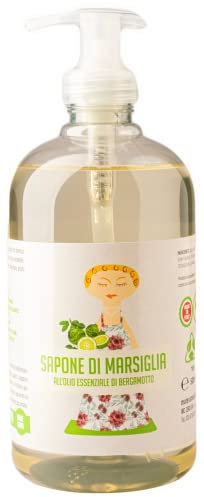 Sapone Marsiglia liquido per mani e corpo al Bergamotto. 100% Green. Flacone 500ml con dispenser