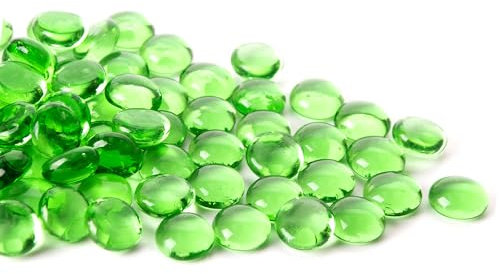 Meschett 50PCS Mini Glass Gems,Green Mancala Stones Flat Bottom Marble Beads for Home Decorative Art Craft Vase Filler(0.5~0.7)