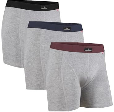 DANISH ENDURANCE 3er Pack Boxershorts Herren aus weicher Baumwolle mit Stretch, Unterhosen Männer, Weich & Atmungsaktiv Mehrfarbig (1x Grau/Schwarz, 1x Grau/Marineblau, 1x Grau/Bordeaux) M