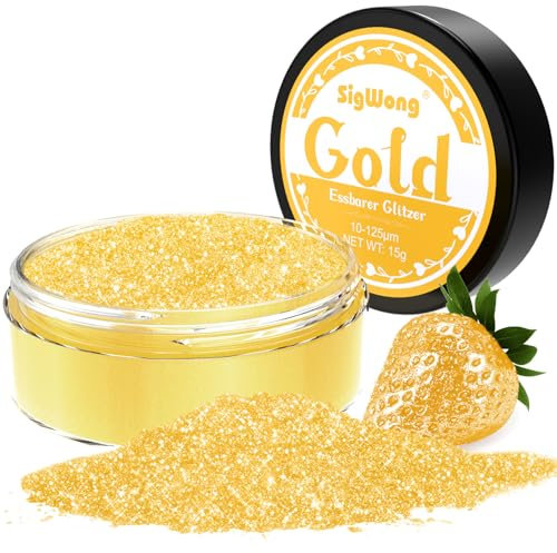 Essbarer Glitzer für Getränke, 15g Goldpulver Essbar für Torten, Essbarer Glitzer für Torten Cocktail Glitzer, Lebensmittelfarb Pulver Farbe für Cocktail Dekoration, Getränke, Cupcakes, Fondant– Gold