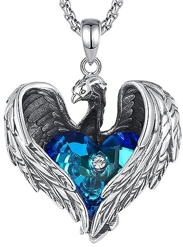 EUDORA Harmony Ball Phönix Kette für Damen Sterling Silber 925, Herz Österreichischer Kristall Halskette Flammender Phönix Anhänger für Frauen, Vintage Schmuck Amulett Geschenk für Sie, 20 Zoll