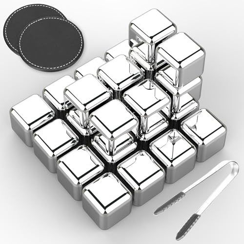 24-Pack Reusable Metal Ice Cubes, Stainless Steel Whiskey Stones for Drinks