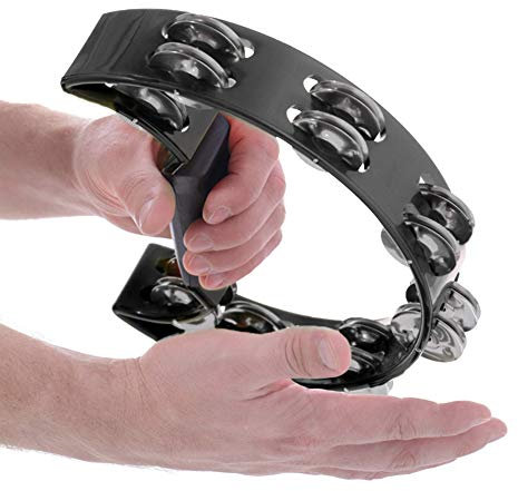 Handgefertigte Halbmond-Tamburin-Cembalo, Doppel-Tamburin-Schellen für Musiker, Sänger, Musikunterrichtsgruppen (Schwarz)