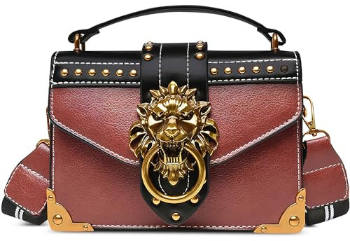 DEEVORCA Moda Borsa A Tracolla Donna Vintage Metallo Testa Leone Decorazione Borsetta Casuale Crossbody Bag PU Pelle Borsa Messenger Viaggio Shopping Lavoro Festa Borsa A Spalla Rosa