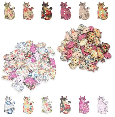 Vintage-Holzknöpfe in Gemischter Farbe Mit Zwei Löchern in Katzenform, Verwendet Für DIY-Kleidung, Handgefertigte Ledger-Scrapbook-Bastelarbeiten, Dekorative Holzknöpfe