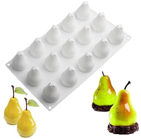 OCPO KITCHEN Moule Silicone Patisserie, Moule à Fruits 3D, Moules en Silicone en Forme de Poire pour Bonbons, Pâtisserie, Chocolat, Truffe, Gelée, pour la Décoration de Cupcakes, 15 Cavités