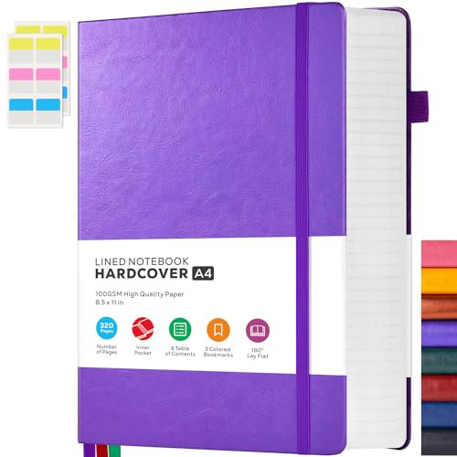 FOCUS DAY Notizbuch A4 Kunstleder- Journal Tagebuch Liniert Mit 320 Seiten Und 100GSM Premium-Papier, Der Collegeblock Notizblock Eignet Sich Zum Schreiben Und Notieren, 21,5 x 28cm, Lila