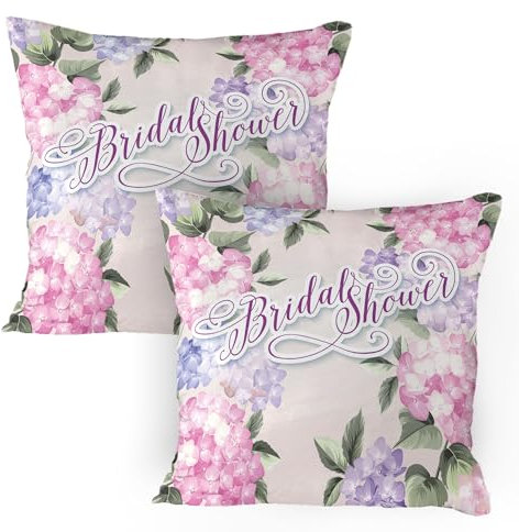 ABAKUHAUS Bridal Shower Kissenbezug Packung mit 2, Shabby Chic-Hortensie-Blumen, die Braut-Feier-Bild heiraten, Dekorativer Standard Gedruckter Kissenbezug, 80 x 80 cm, Lila und Hellrosa