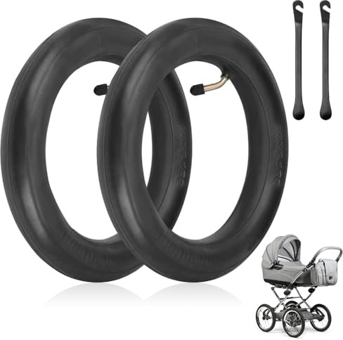 mizikuu 2 Stück Kinderwagen Schlauch, 10 Zoll 10 x 2/2.125 Scooter Schläuche mit Winkelventil 45° inkl 2 Reifensticks Nahtloser Schlauch Für 10 Zoll Kinderwagen Einrädern Balance Bikes