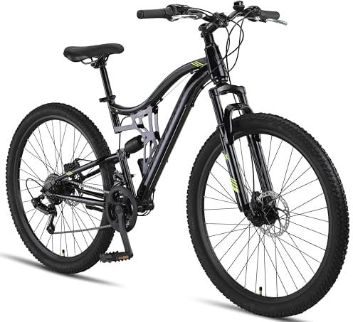 Chillaxx Bike Falcon Premium Mountainbike in 24 und 26 Zoll - Fahrrad für Jungen, Mädchen, Damen und Herren - Scheibenbremse- 21 Gang-Schaltung - Vollfederung (Schwarz-Disc-Bremse, 27,5 Zoll)