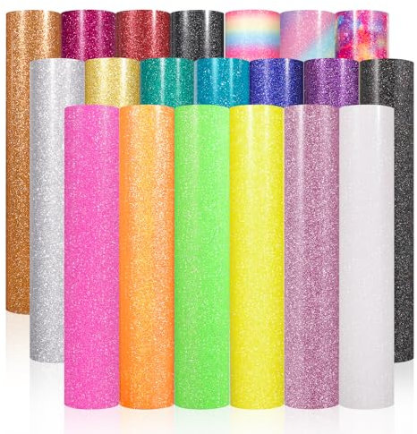 VINYL FROG Glitter Heat Transfer Vinyl 20 Pack 25 x 30.5 cm Sparkle Iron on Vinyl Rainbow HTV Vinyl Sheets for DIY T-Shirt and Other