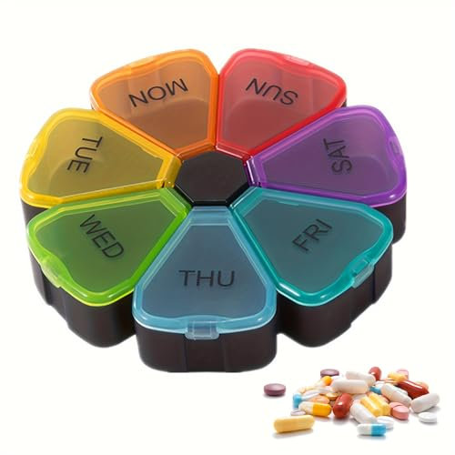 NICEIN®Pastillero Semanal,Pastillero de 7 Días,Pastillero Diario sin BPA,Pastillero Semanal 1 Toma,Pastillero Grande a Prueba de Humedad,Puede Almacenar Medicamentos, Vitaminas (Pétalos - Negro)
