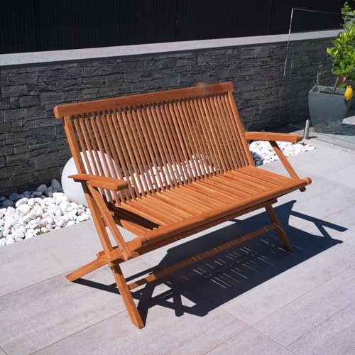 iD for You Denpasar Klappbank aus Teakholz, 100 % FSC – Maße 120 x 62 x 90 cm – mit Armlehne