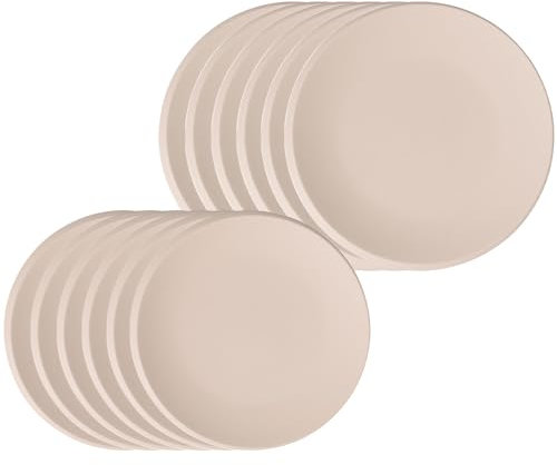 Villeroy & Boch NewMoon Beige Tafelservice 12-teilig, Speiseteller (27 cm) und Frühstücksteller (24 cm) für 6 Personen, Premium Porzellan