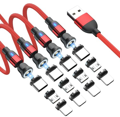 BITHAI 4 Pack Magnetic Charging Cable - 360 Rotating Phone Charger Magnetic Connectors Compatible For Most Devices - Nylon Braided Cable - 3in1 Charger Micro Type C USB (1.6ft*4)