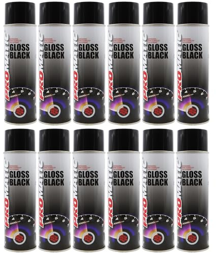 PROTOUCH 12x Promatic Gloss Black Spray Paint, 500ml, Fast Drying, Weatherproof, UV/Scratch/Impact Resistant