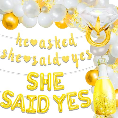 JeVenis Gold Weiß She Said Yes Dekorationen Verlobt Luftballons Bride To Be Party Dekoration Ballon Banner Girlande Bride To Be Schärpe Brautdusche Verlobung Party