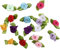 100 Stück Mini-Rosen-Ornamente, Satin-Stoffrosen mit Blättern, gemischte Farben, Nähapplikationen und Verzierungen für Jacke, Rock, Dekoration,Borten und Ornamente Nähen und Stoffe