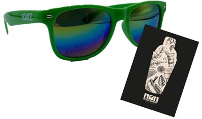 3x Sour Sonnenbrille Nerd Brille Partybrille mit UV SCHUTZ 400- Grün Rainbow Revo