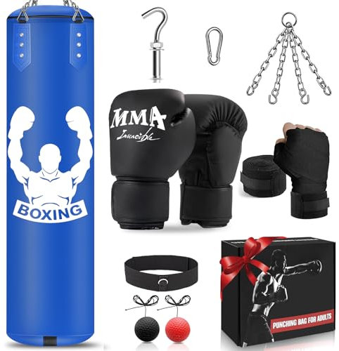 YORWHIN Sac de Frappe Suspendu 120cm - Équipement d'Entraînement de Boxe Non-Rempli avec Balle Réflexe, Gants MMA, Bracelet - Set pour Karaté, Kickboxing, Muay Thai