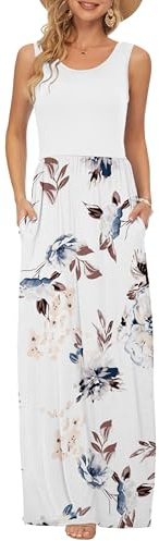 AUSELILY Robe Longue d'été Unie sans Manches pour Femmes en Vrac Robe Longue Décontractée avec Poches