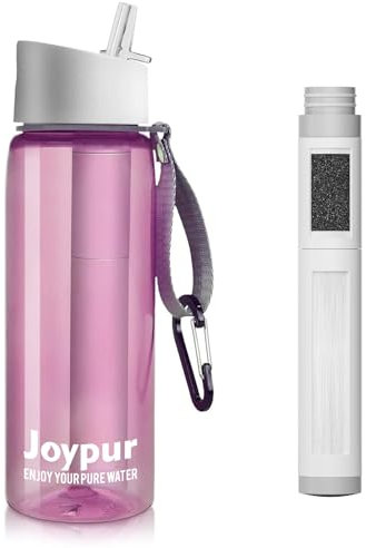 joypur borraccia con filtro per esterna 650 ml borraccia filtrante acqua con 5 strati di materiali filtranti filtro acqua per sport campeggio sopravvivenza ecc. (Rosa)