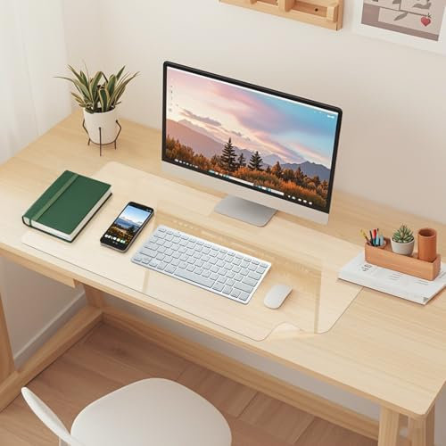 Luxoraiova Schreibtischunterlage Transparent, PVC-transparente Tischunterlage, Rutschfeste abgerundete Ecken Schreibunterlage, Wasserdichte Schreibtisch Unterlage, für Büro Zuhause Schule (60 x 35 cm)