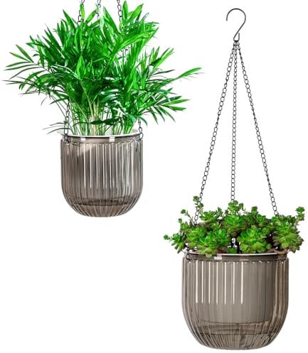 Josteve 5.3/8.2 Inch Self Watering Hanging Planter Indoor Plant Pots with Drainage Holes, Outdoor Small Hanging Planters Flower Pot Basket, Visible Water Level, Plant Hanger Home Decor, Gardening