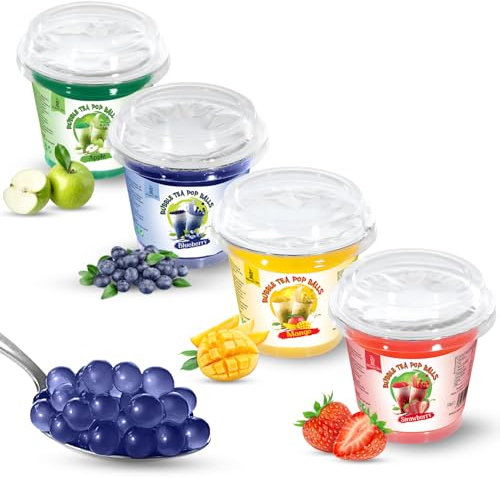 Momó's Tea® Bubble Tea Perlen Set - 4er-Pack [Apfel, Blaubeeren, Erdbeeren, Mango] - 100% vegan, halal, glutenfrei