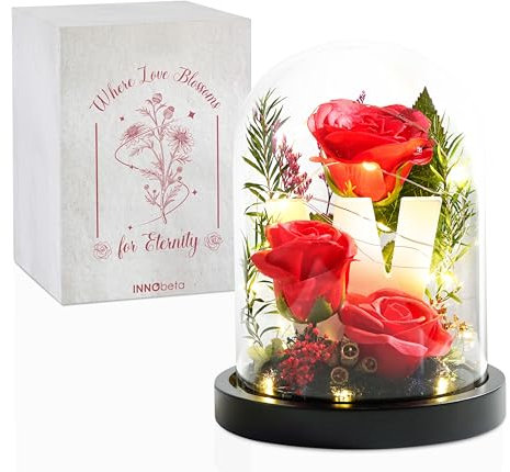 InnoBeta Initiale Valentinstagsgeschenke für Frauen, Geburtstagsgeschenke für Frauen, künstliche Rose in Glaskuppel, 12 x 20 cm, Geschenke für Valentinstag, Muttertag, Jahrestag, Weihnachten –