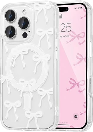 Yhsvie Magnetisch Hülle für iPhone 11 pro Dünne Handyhülle Kompatibel mit Mag-Safe,Aesthetic Schleife Hülle Süßes Transparent Nie Vergilbung Cover Schutzhülle Slim Stoßfest Hard PC Case - Weiß