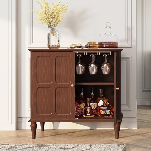 MROJISC Weinschrank, Sideboard Mittelalterlicher Schrank Barschrank Alkoholschrank Flaschenregal Holz, Buffetschrank für Bar, Küche, Esszimmer, Wohnzimmer, Braun