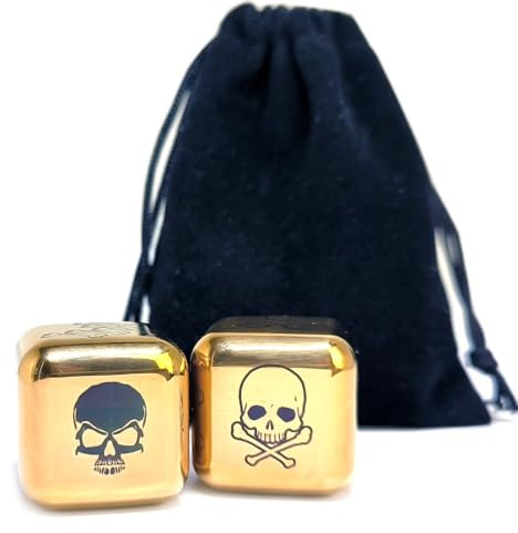 Würfel-Set aus Edelstahl mit Totenkopf-Knochen-Muster, 2-teilig, 27 mm, lasergraviert, D&D-RPG-Würfel