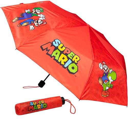Get Trend Super Mario Regenschirm Kinder Teen Stabil Windfest 110 cm Spannweite Taschenschirm Geschenk für Jungs (Rot Super Mario)