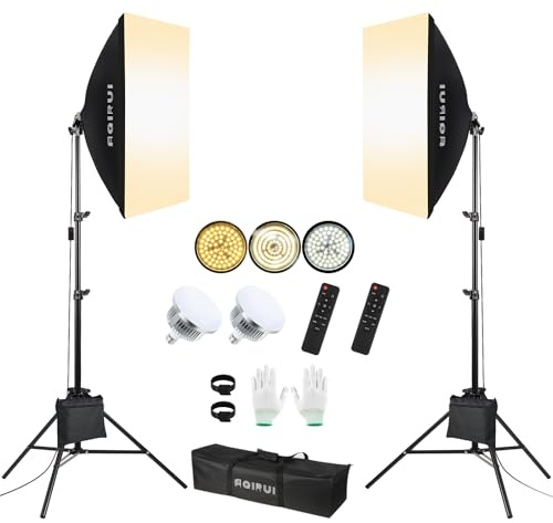 AQIRUI Softbox Set Fotostudio,2x85W einstellbare Softbox Licht 3000-6500K mit 2m Stativ und Sandsäcke für YouTube Video,Studio Porträts,Live Streaming