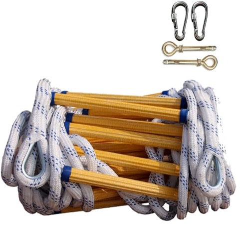 XUHONGYA Rescue Ready Rope Ladder with Anti-Slip Epoxy Rungs, Handwoven Emergency Escape Ladder for 2-Story Homes & Offices(9.8ft/3m)