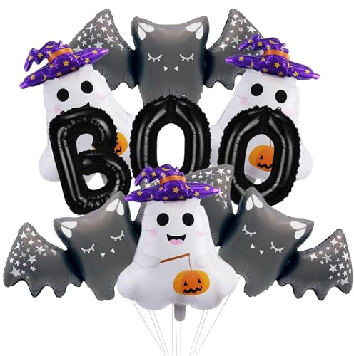 VIKY® Halloween Deko BOO Fledermaus Luftballons,9 Stk Geister Fledermäuse Deko Halloween Balloons Set,Fledermaus Folienballon Horror Deko,Fledermäuse Ballon für Geburtstag Karneva Helloween Dekoration
