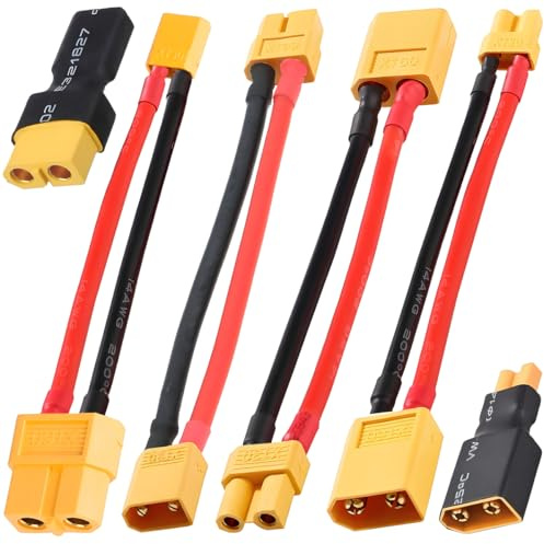 ZHUROUPU 6 Stück XT60-zu-XT30-Stecker-Buchse-Stecker mit 14 AWG-Silikonkabel, Nylon PA66 XT60-zu-XT30-Stecker-Buchse-Adapter für RC-Modellautos, RC-Multikopter, Quadcopter, LiPo-Akku