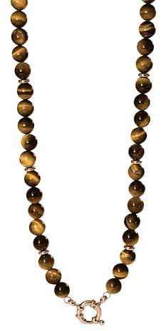 Purelei Tiger’s Eye Charm Kette – Edelstahl vergoldet – Tigerauge Edelstein – mit Charm-Ring – Verstellbar 40–45 cm – Mut & Schutz – Damen Halskette Gold/Silber/Roségold