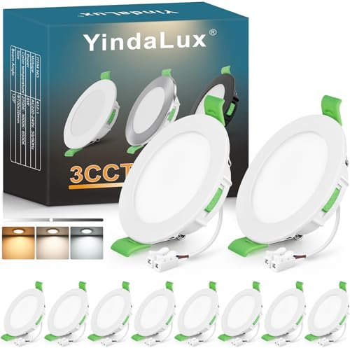 YindaLux 10x LED Einbaustrahler 230V Dimmbar 8W IP44 Weiß Loch 75-90 mm | 800lm, IP44, ultraflach, 3 Lichtfarben 2700K/4000K/6500K wählbar, Flimmerfrei, für Bad, Küche und Wohnzimmer