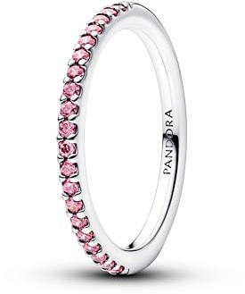 PANDORA Timeless Funkelnder Rosafarbener Pavé-Band Ring aus Sterling Silber mit Zirkonia, Größe: 52, 192999C02-52