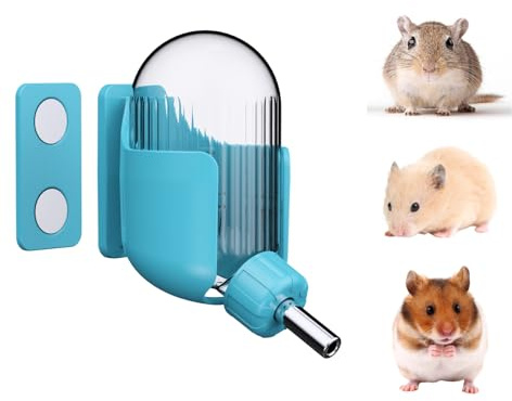 Hamster Water Bottle with Magnetic Holder, 100ml Water Dispenser for Syrian Dwarf Hamster Mouse Rat Degu (Blue, Magnetic)
