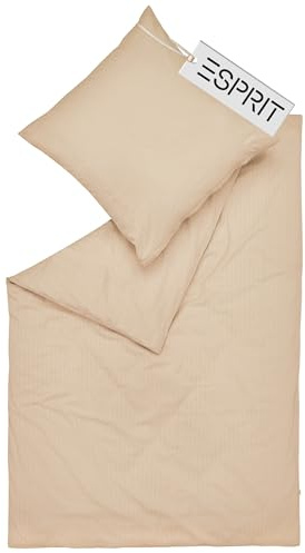 Esprit Flanell Winterbettwäsche 200x200 Baumwolle beige - Luxus Bettwäsche-Set 3teilig Öko - kuschelig warm & flauschig - 200 x 200 - Bettwäschebezug & Kopfkissenbezug 80x80cm - Weihnachten